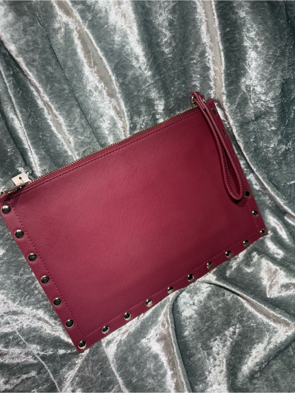 White House Black Market Red Studded Floral Wrist Clutch - Picture 2 of 5